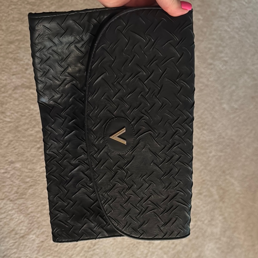 Vintage Valentino Black Textured Clutch with V Logo